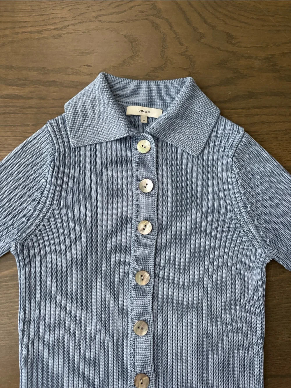 Vince Ribbed Collared Cardigan in Riviera - Picture 2 of 8